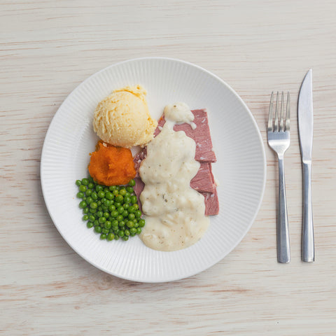 NC69 Corned Beef and White Sauce, Mashed Potato, Pumpkin & Peas (Main)